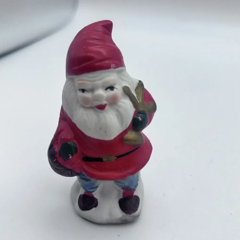 Vtg set of Santa Claus Gnome Christmas Figure 3” Porcelain Figurine (set of 4)